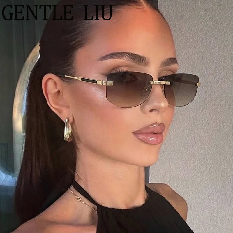 Rimless Geometric Fashion Sunglasses