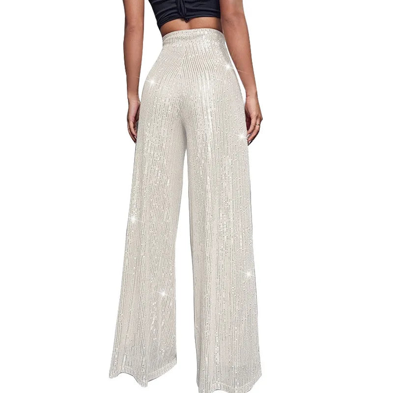 High Waist Sparkle Sequin Wide Leg Pants for Women