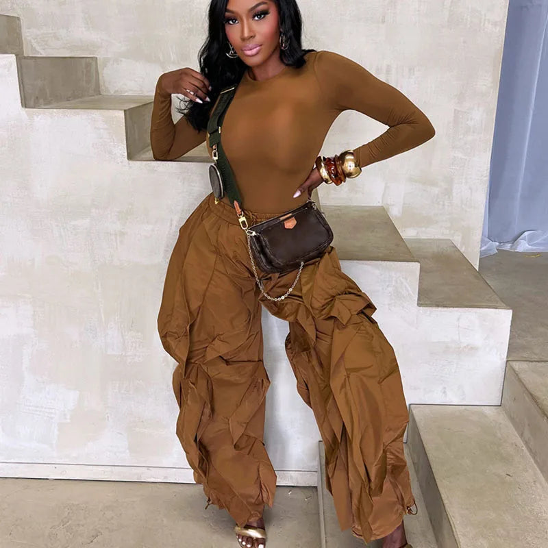 Casual With Long-Sleeve Top And Wave Details Two-Piece Sweat Set for Women