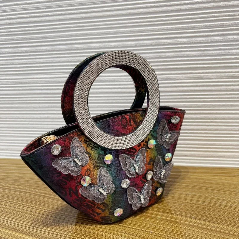 Colorful Butterfly Embroidered Bucket Bag