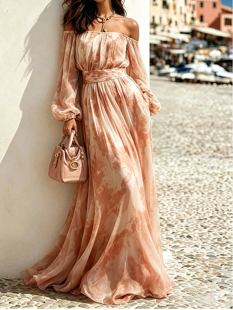 Floral Off Shoulder Hollow Out Maxi Dress for Women