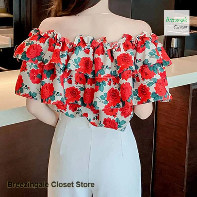 Casual French Style Floral One Shoulder Shirt For Women