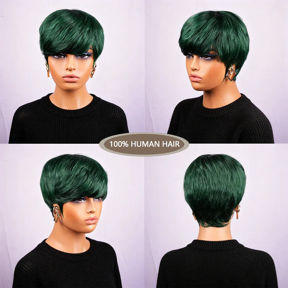Green Straight Layered High Density Pixie Wig For Women