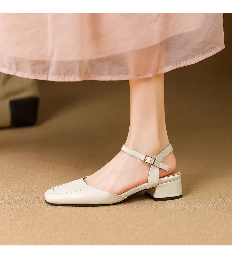 Elegant Square Toe T Strap Sandals