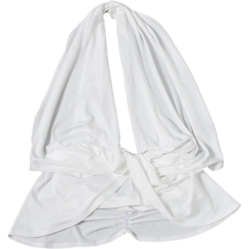 Ruched Irregular Backless Halter Tank Top for Women