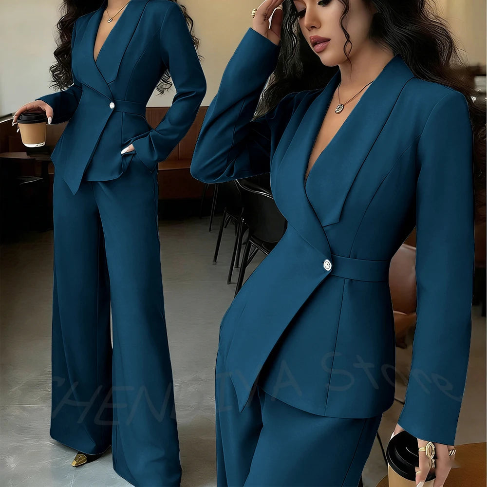 Elegant Office Lady Professional Suit Two Pieces Classic Shawl Lapel Single Button Outfit High Quality Women's Tailored Set