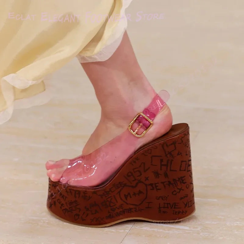 Bold Graphic Print Platform Wedge Sandals for Women