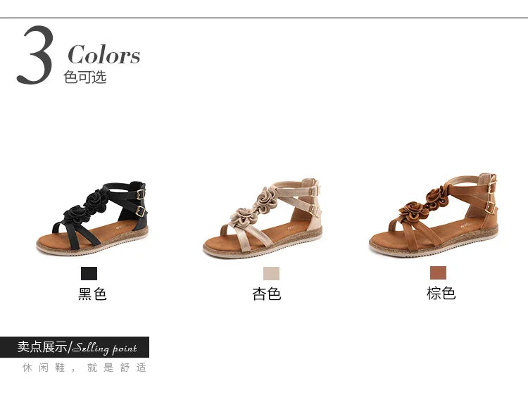 Strappy Bohemian Floral Printed Flat Sandals for Women