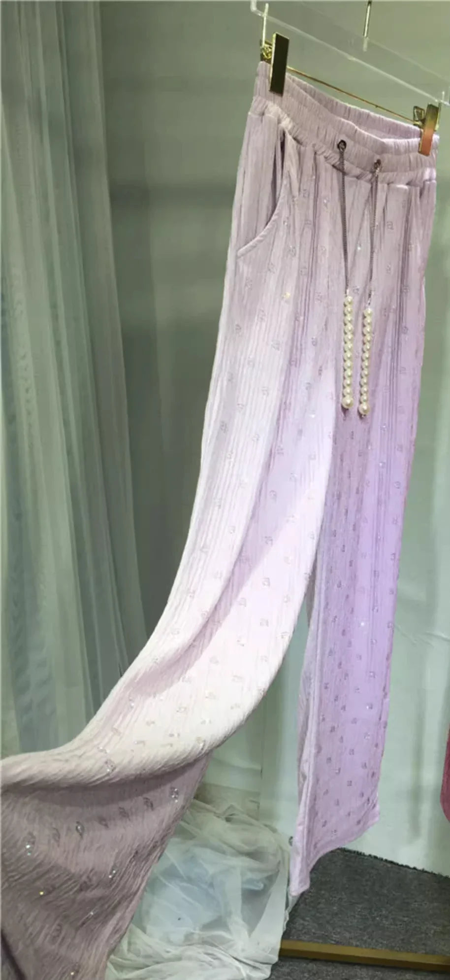 Pink Silk-Feel Wide Leg Pants