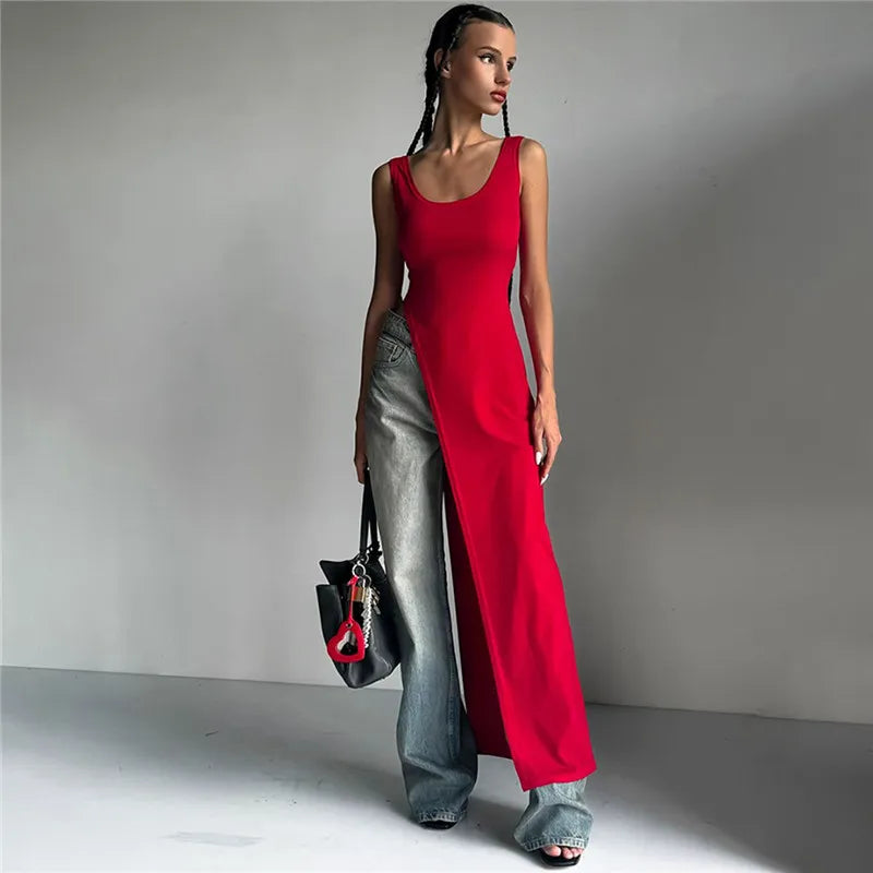 Elegant Asymmetrical High Slit Maxi Dress for Women