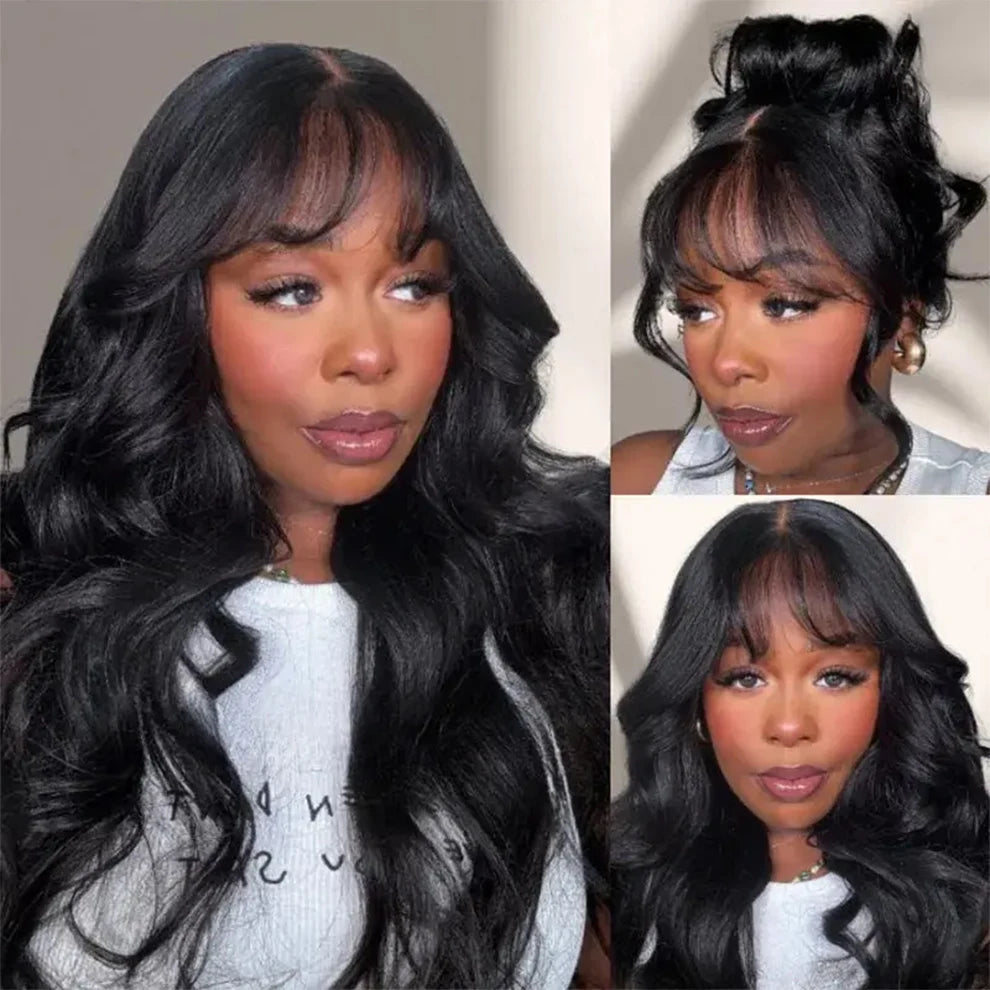 Long Body Wave Glueless Human Hair Wig With Bangs for Women