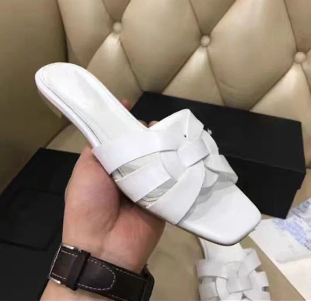 Knitted Square Heel Sandals With Slip On Soft Eva Insole Comfortable For Women