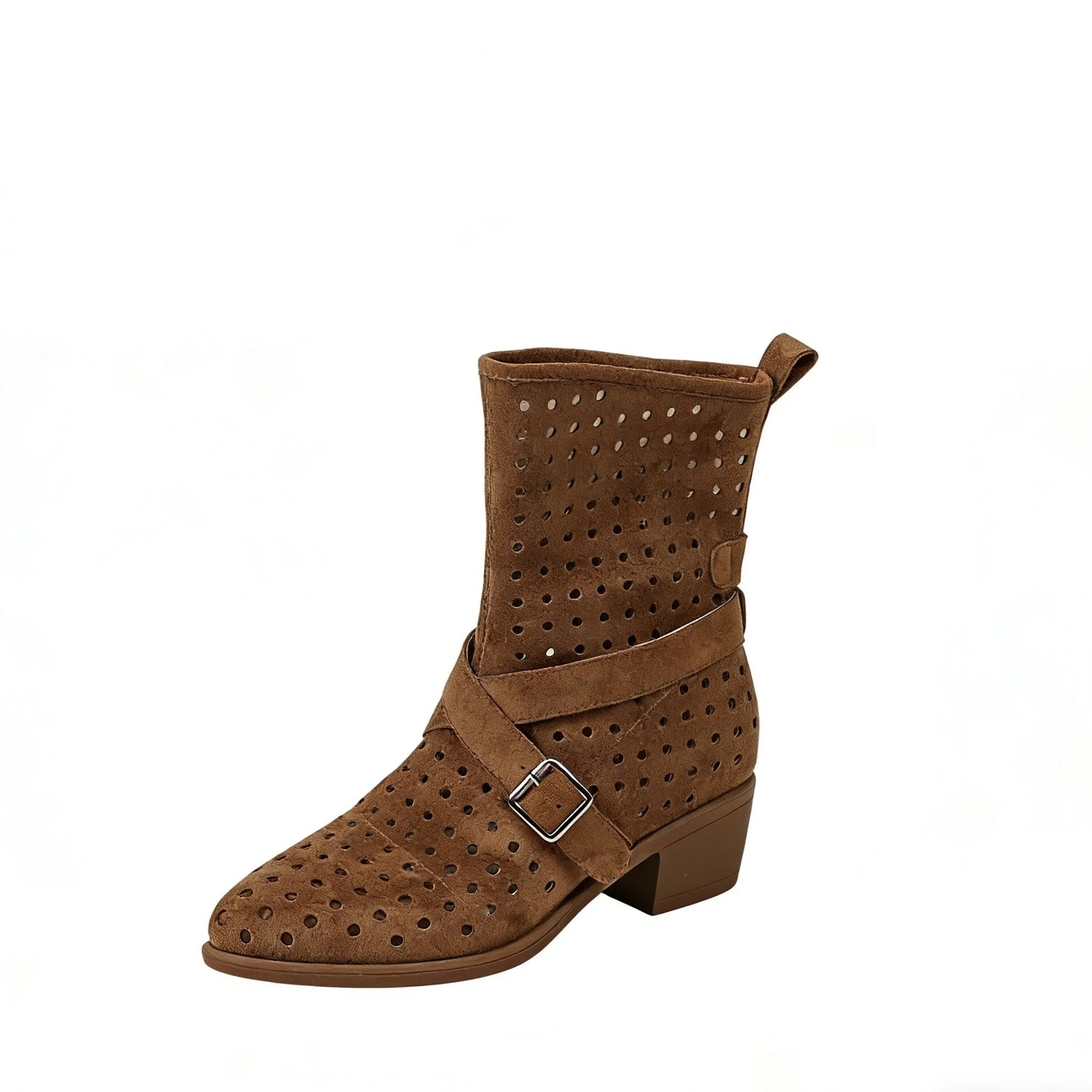 Brown Suede Western Cowboy Boots With Belt Buckle And Pointed Toe for Women