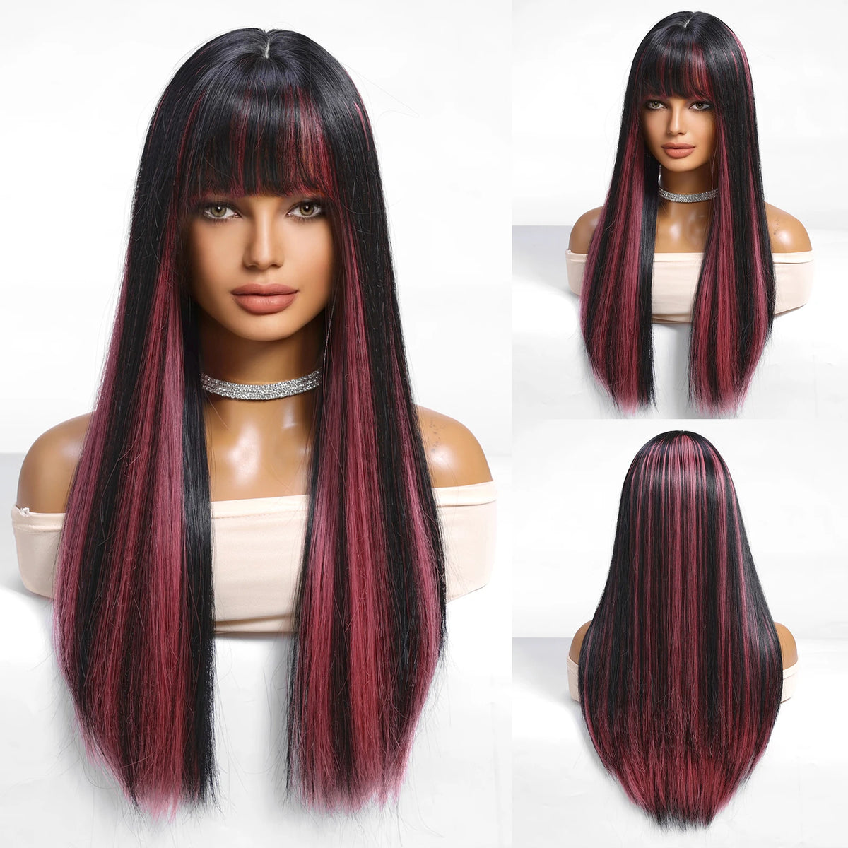 Long Layered Orange Straight Wig With Bangs for Women