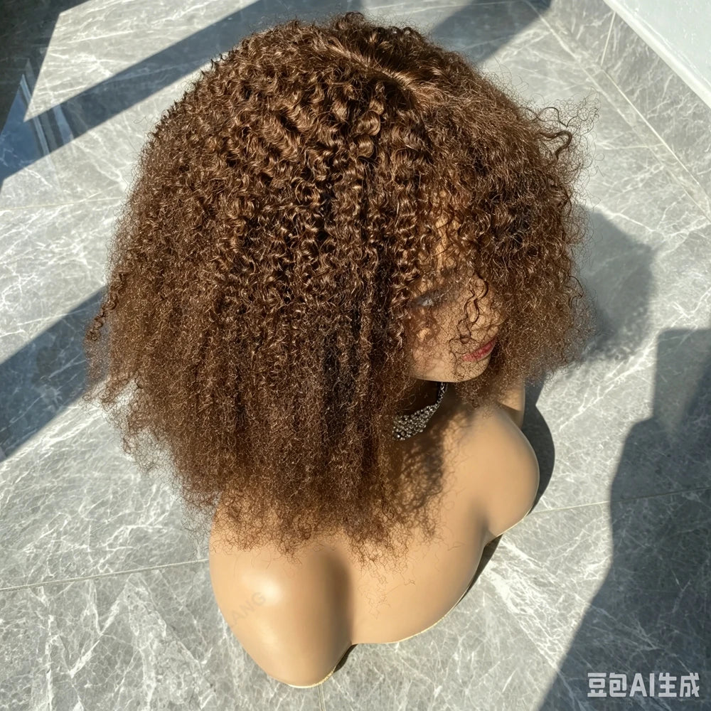 Glueless Short Afro Kinky Curly Bob Human Hair Wig for Women