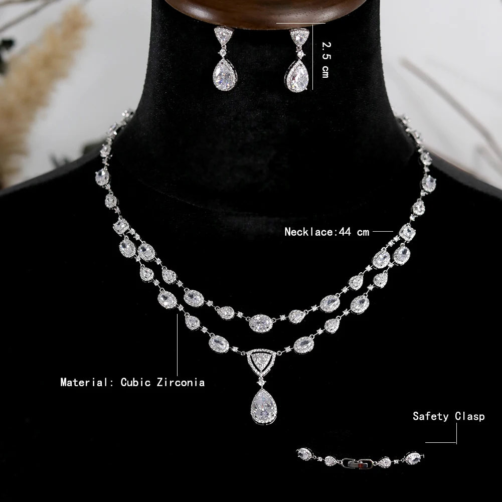 Transparent Water Drop Necklace And Earring Set For Women
