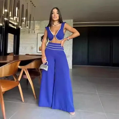 Strapless Waistcoat And Wide-Leg Pants Set for Women