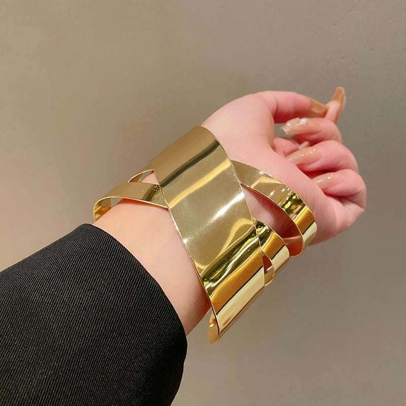 Layered Geometric Metal Cuff Bracelet