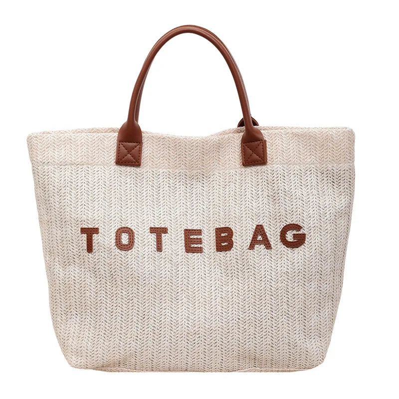 French style large capacity woven straw woven bag for women, new beach vacation shoulder bag, casual commuting tote bag