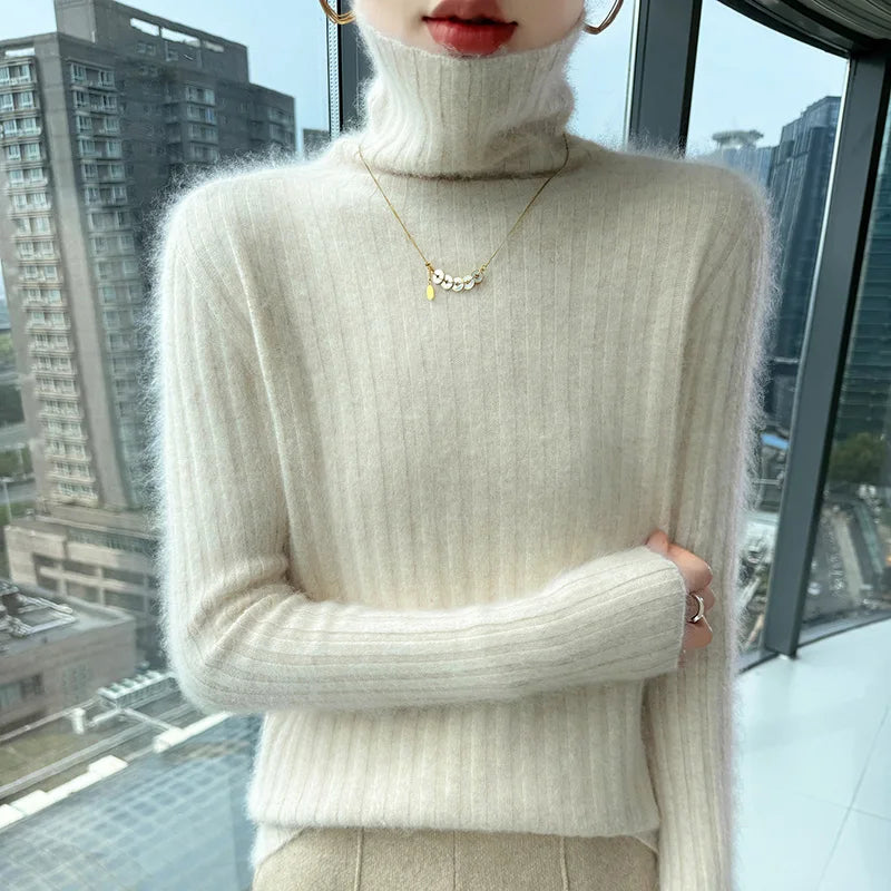 Warm Slim Fit Turtleneck Pullover Sweater for Women