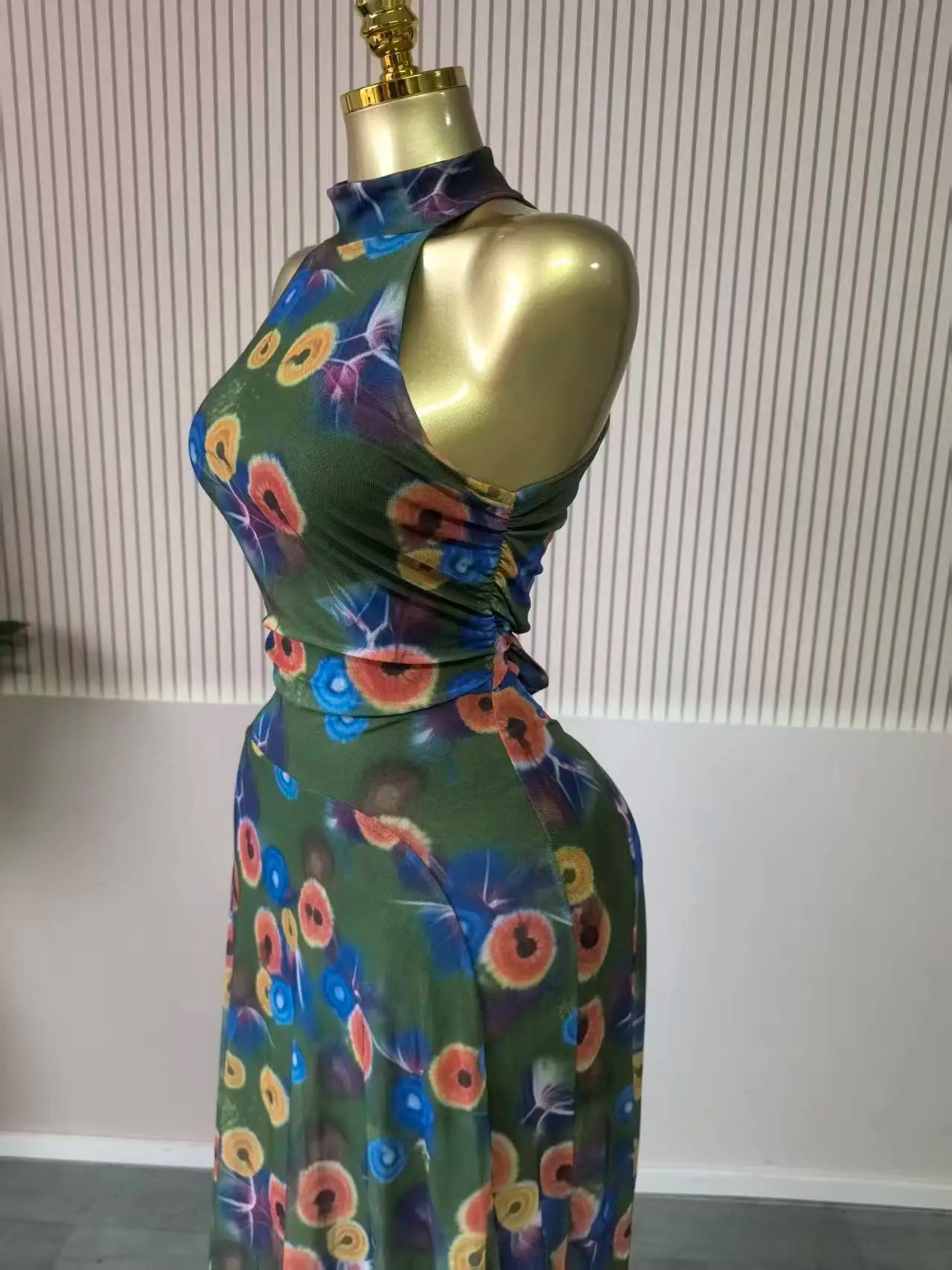 Elegant Printed Sleeveless With Sashes Maxi Dress for Women