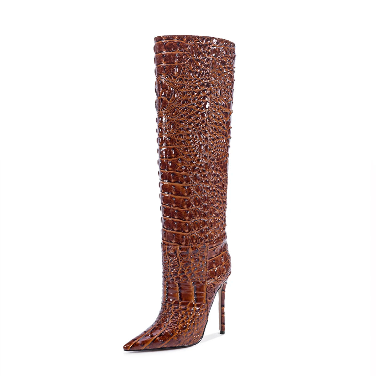 Crocodile Embossed Knee High Stiletto Boots for Women