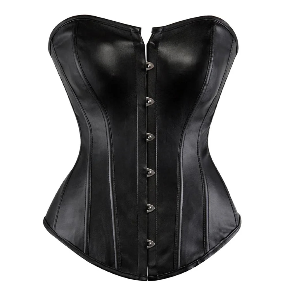 Steampunk Faux Leather Overbust Corset With Zipper for Women