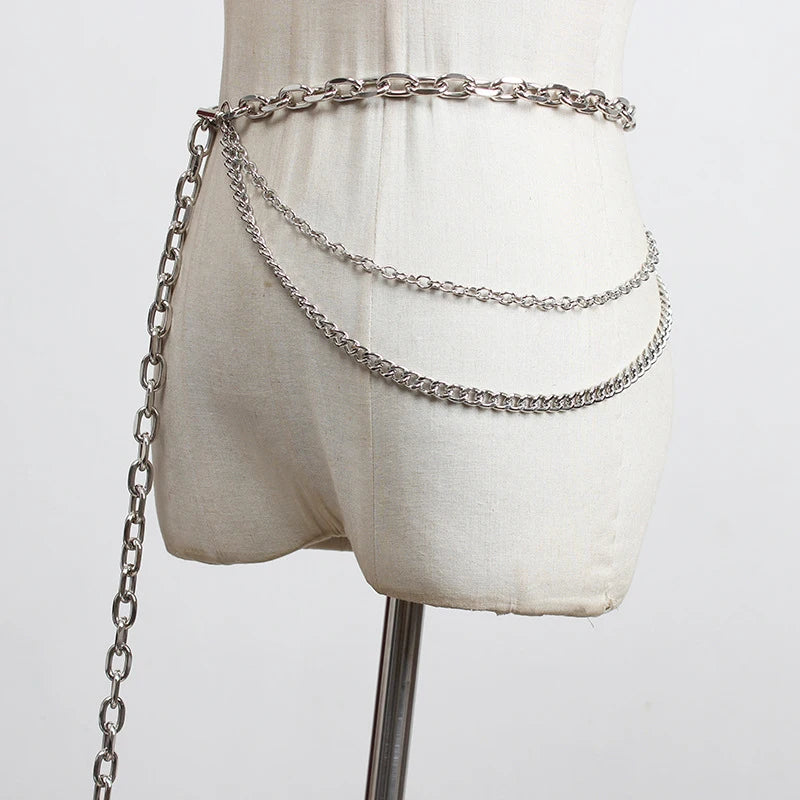 [EAM] Silver Color Metal Chain Long Irregular Belt Personality Women New Fashion Tide All-match Spring Autumn 2025 1DH8768