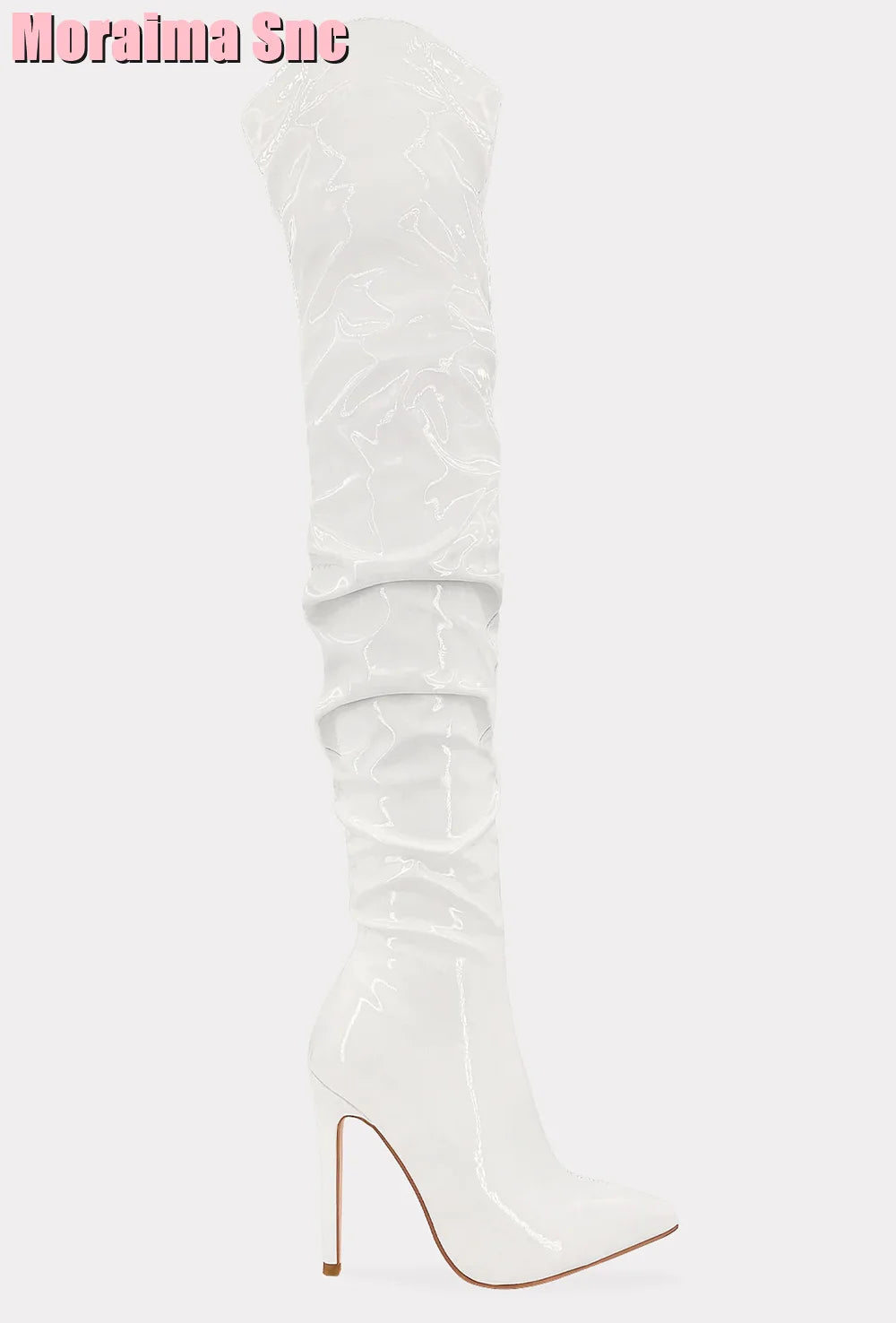 Elegant Pleated Patent Leather Stiletto Boots for Women