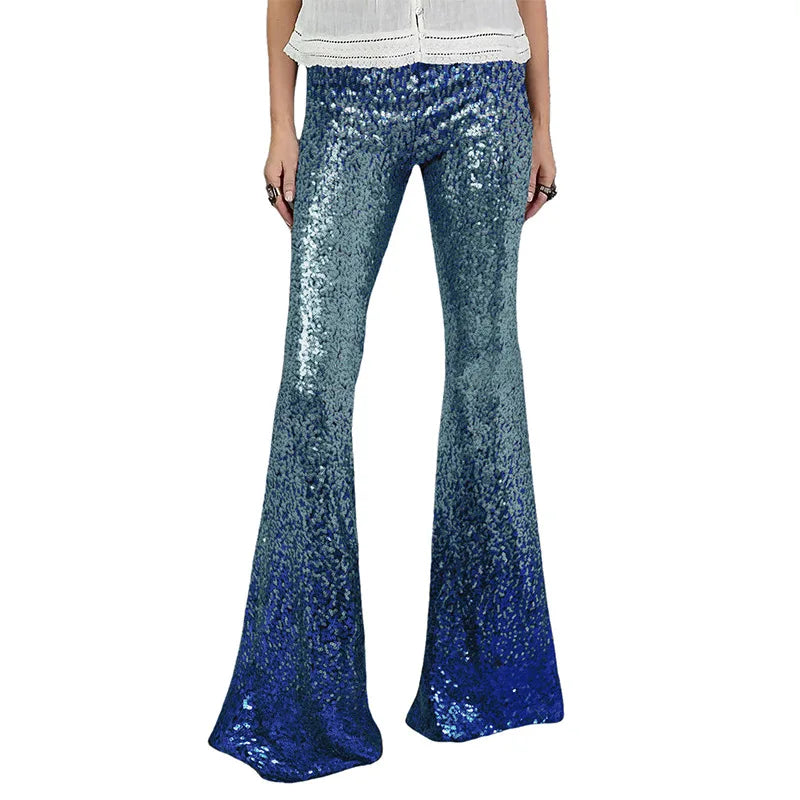 Gradient color wide leg pants for women's spring autumn new high waisted slim fitting sequin women's flared pants