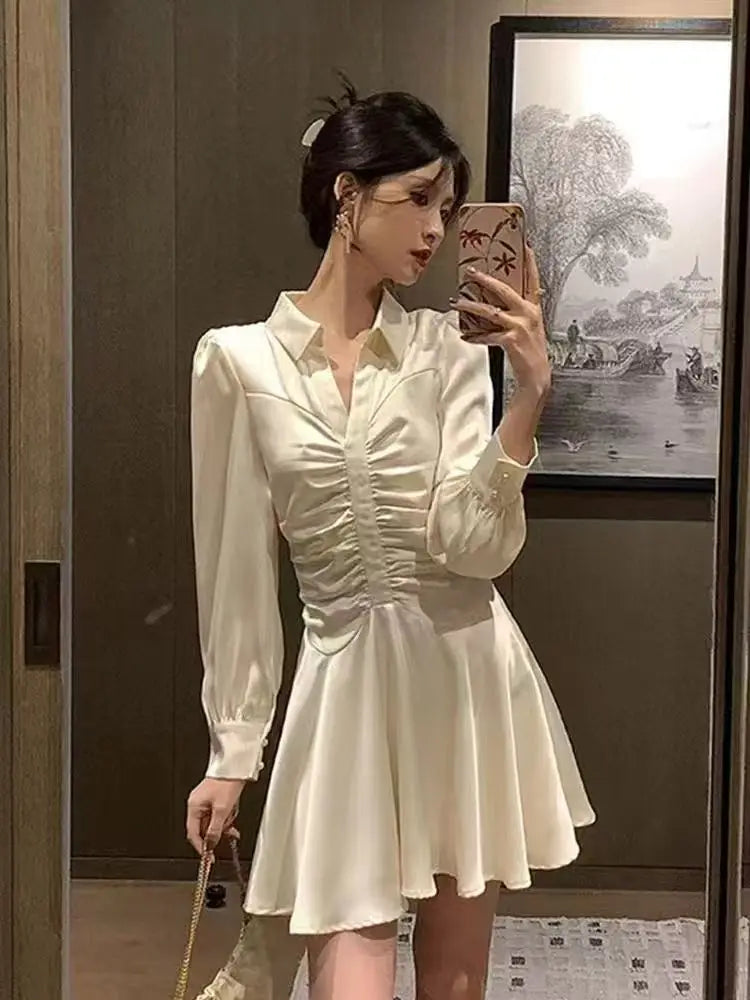 Vintage Pleated Long Sleeve Maxi Dress