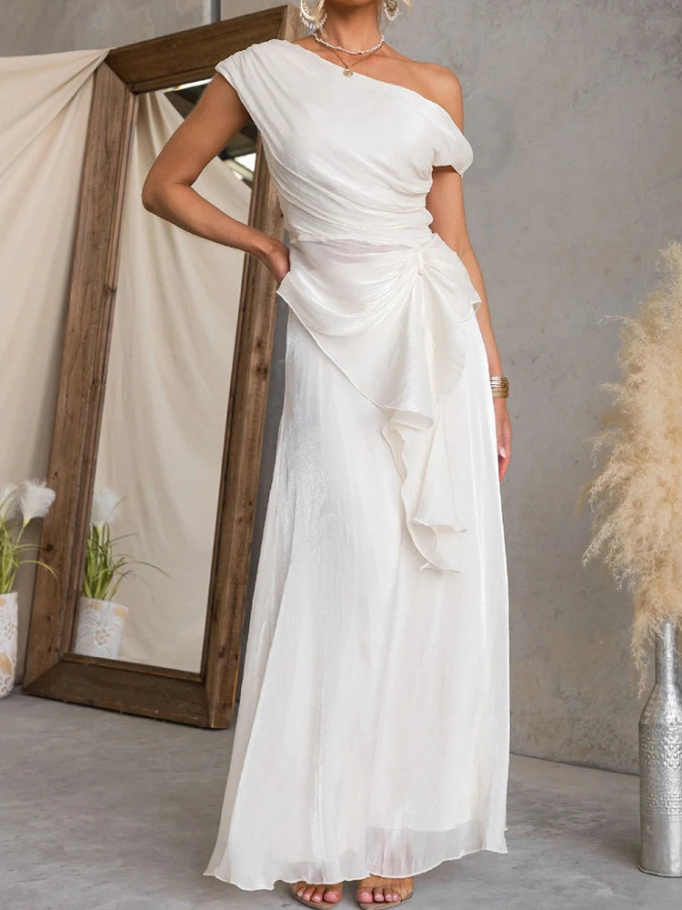 Asymmetrical Collar Top and Maxi Skirt Set for Women