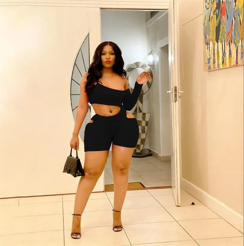 Sexy Bodycon One Sleeve Hollow Out Playsuit for Women