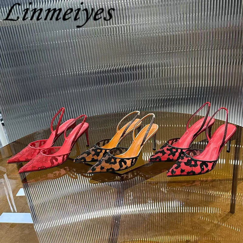 Rhinestone Mesh Pointed Toe Pumps
