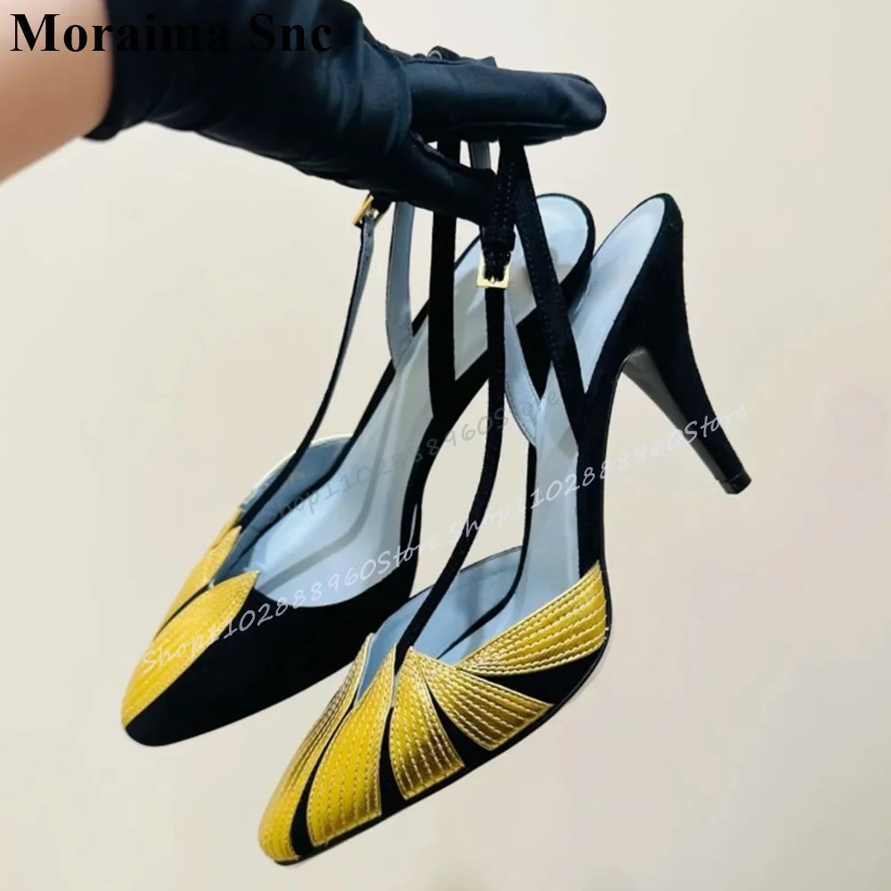 Metallic Slingback Pointy Toe Buckle Strap Sandals For Women