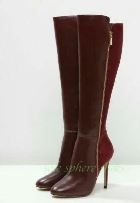 Retro Red Zipper Stiletto Boots