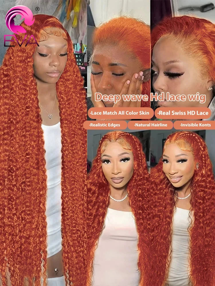 250 Density Orange Ginger Colored Lace Front Wig 30 36 Inch Curly 5x5 6x6 HD Closure Wig Deep Wave 13x4 13x6 HD Lace Frontal Wig