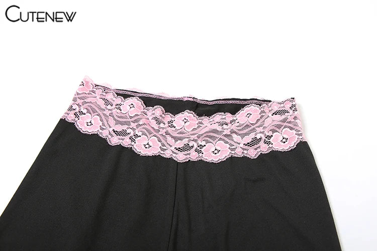 Lace Patchwork Hooded Top Two-Piece Set