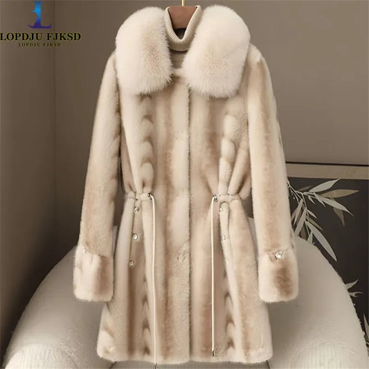 Faux Fur Adjustable Waist Long Coat