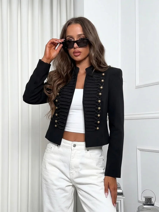 Black Stand Collar Double Breasted Jacket