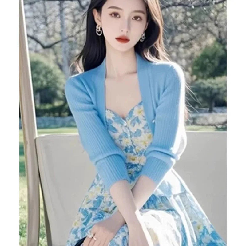 Two Piece Floral Knit Cardigan Set