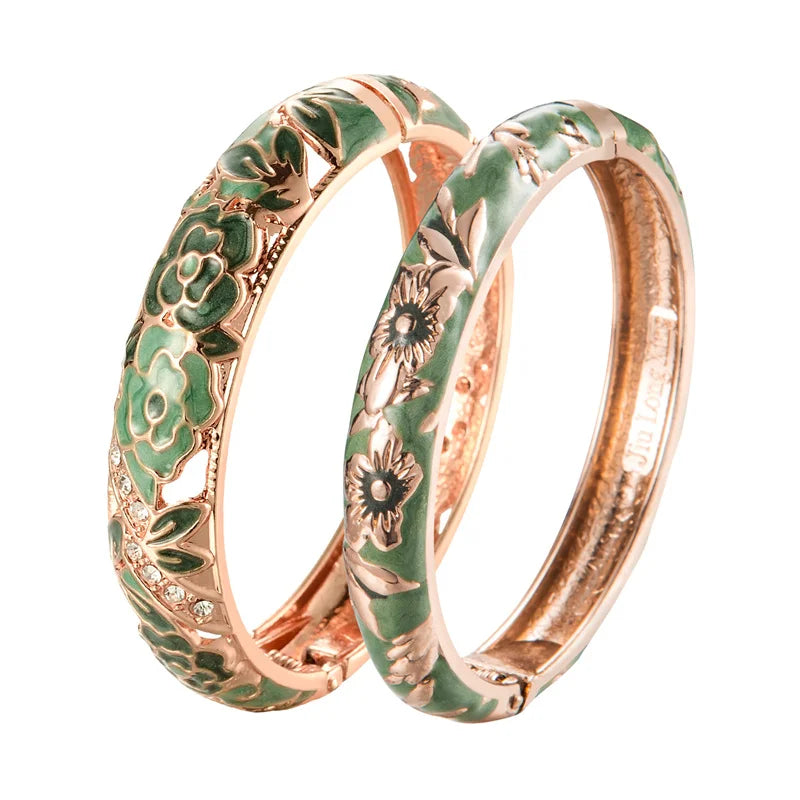 Floral Enamel Double Bangle Bracelet Set