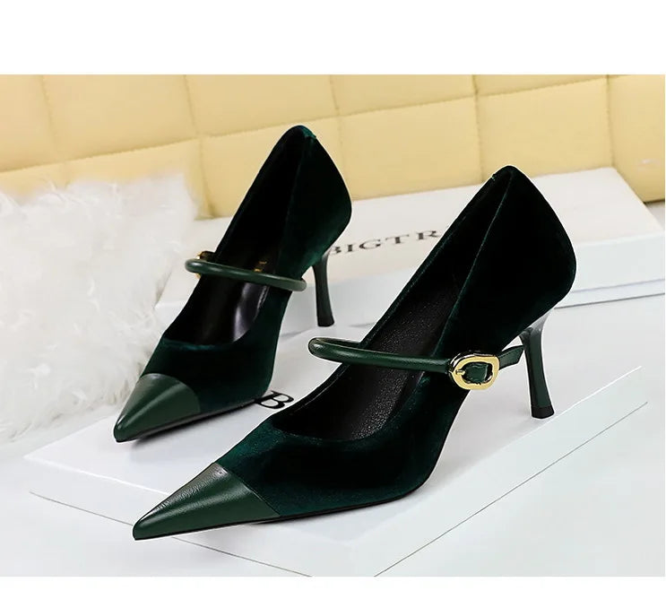 Suede Buckle Strap Pointed Toe Stiletto Pumps for Women