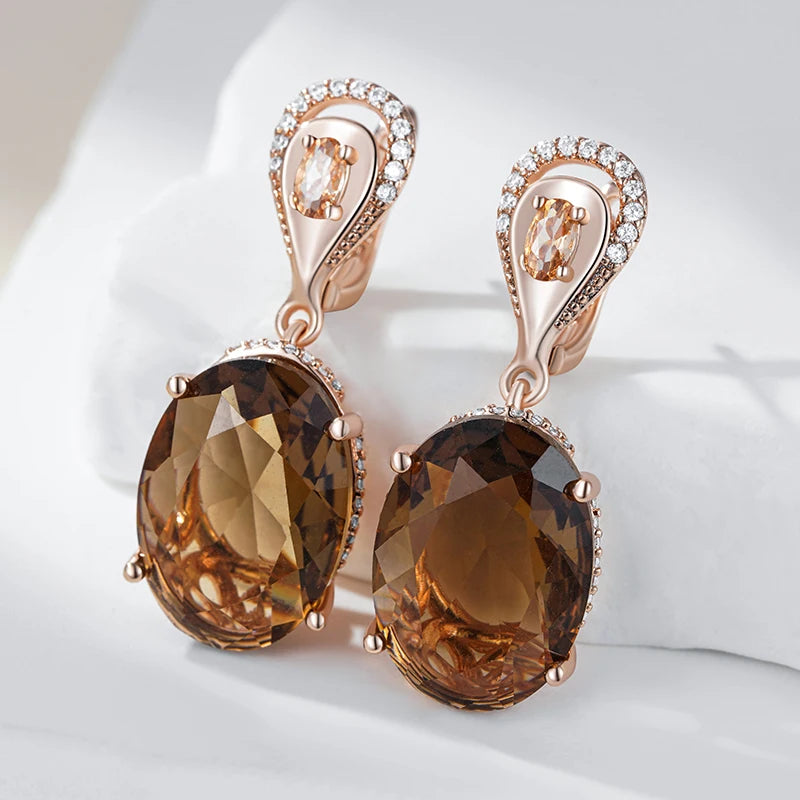 Oval Brown Zircon Drop Earrings