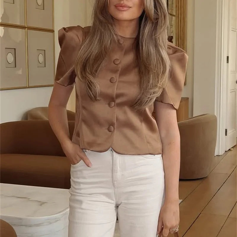Cropped Satin Patchwork Top