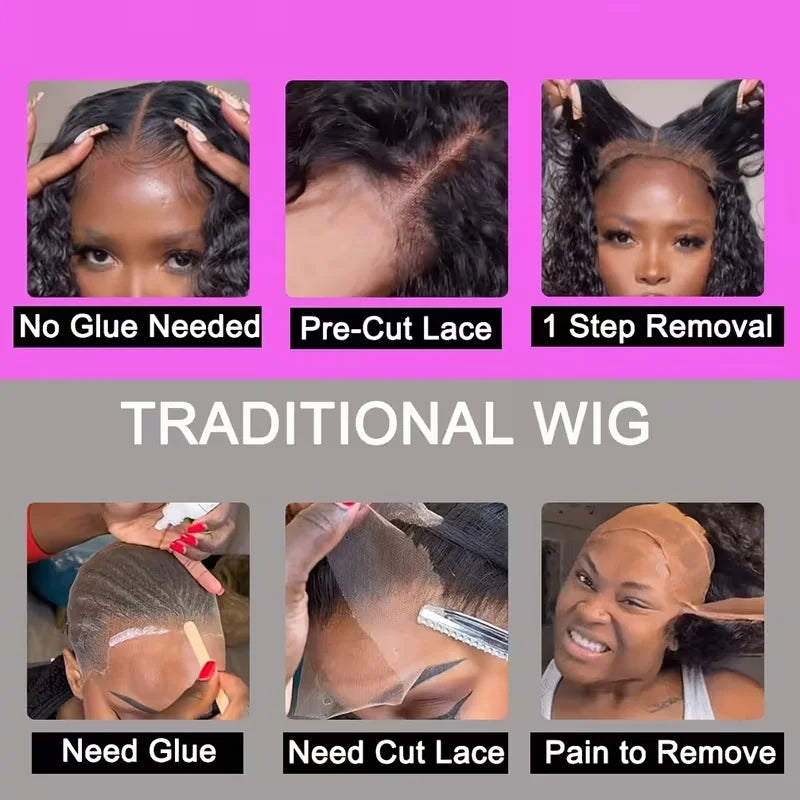 Glueless Deep Wave Pre Plucked Transparent Lace Front Wig for Women