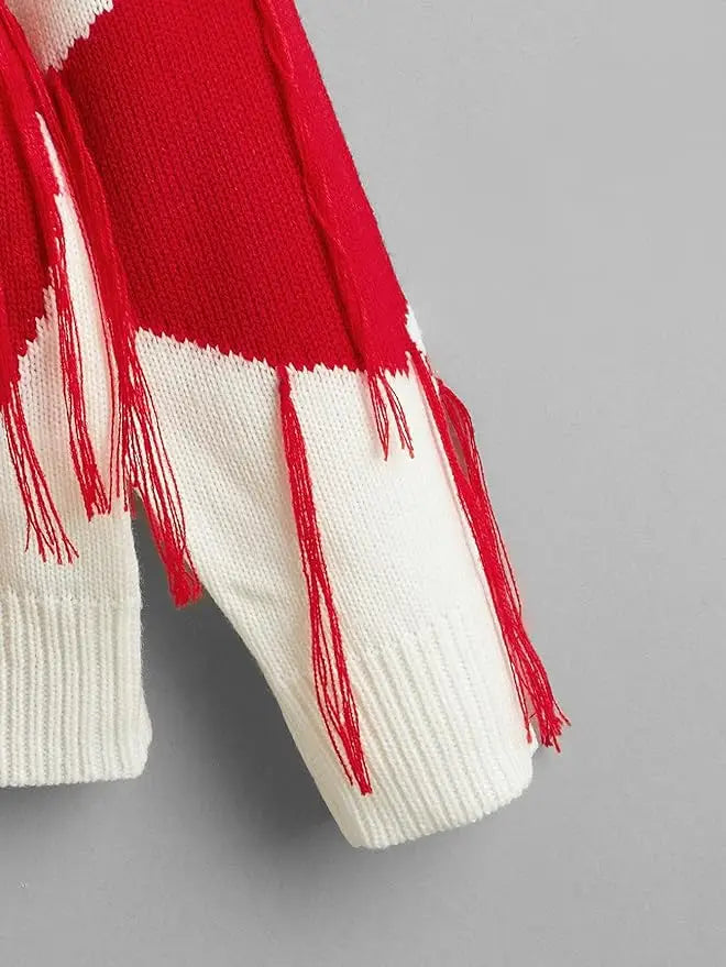 Oversized Tassel Embroidered Knit Sweater