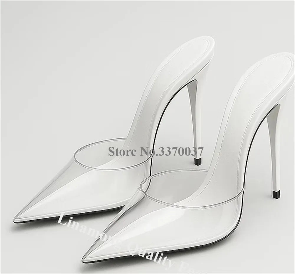 Clear Vinyl Pointed Toe Slip On Stiletto Pumps For Women