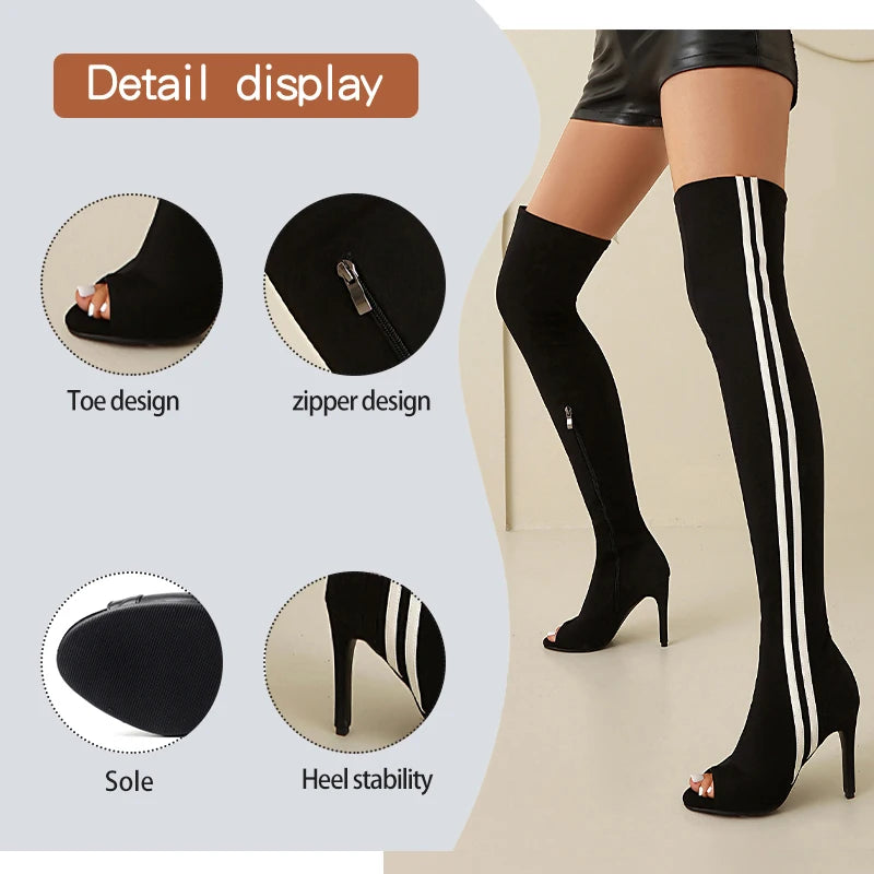 Elastic Stiletto High Heel Knee-High Dance Boots for Women