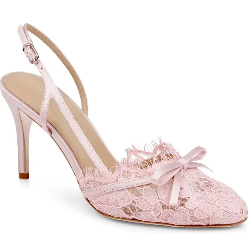 Butterfly Knot Slingback Pointed Toe Stiletto Heels for Women